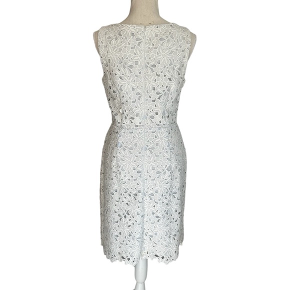 RELISTED LOFT White Lace Dress with Pale Blue Underlay NWT Women’s Size 8 Petite - Picture 3 of 12